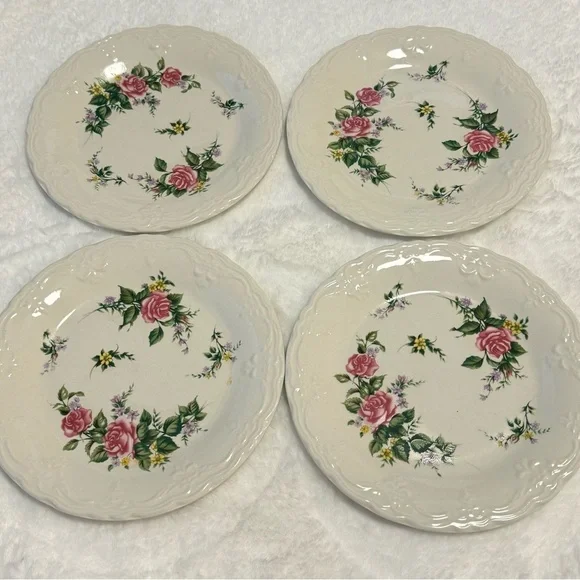 Beverly Rose White Pink Floral Dinnerware Salad Plates Elegant Cottagecore VTG - Picture 1 of 11